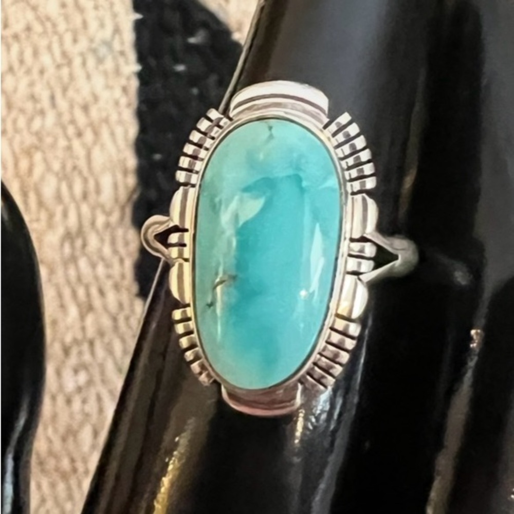 ❤️ Signed Native Arlene Yazzie Kingman Turquoise Sterling Navajo Size 6.75 Ring - Picture 3 of 17